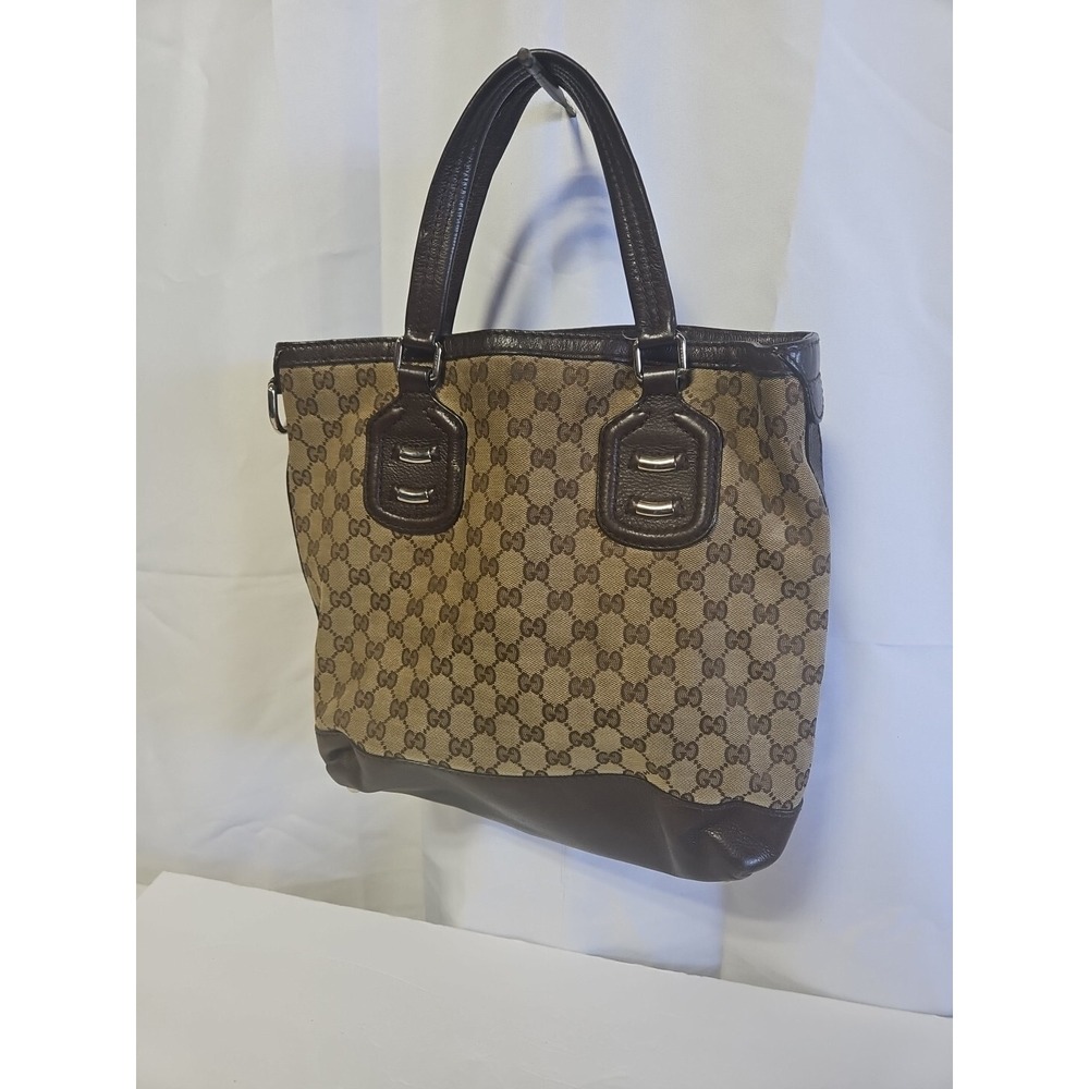 GUCCI GG Canvas Techno Tote Handbag Beige Brown Leather 241104